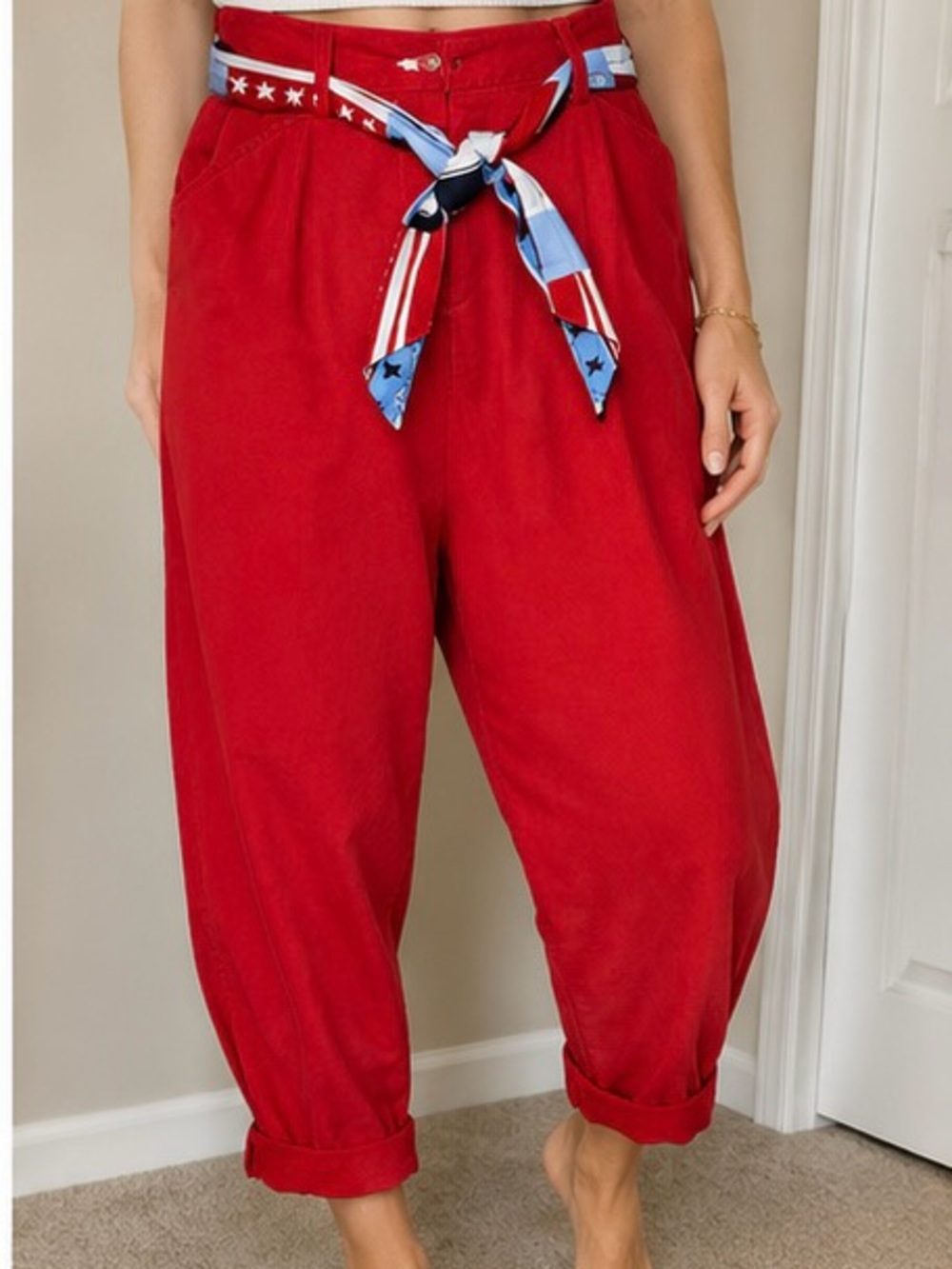 Liz Claiborne Red High-Waist Pants with Star-Trim Tie